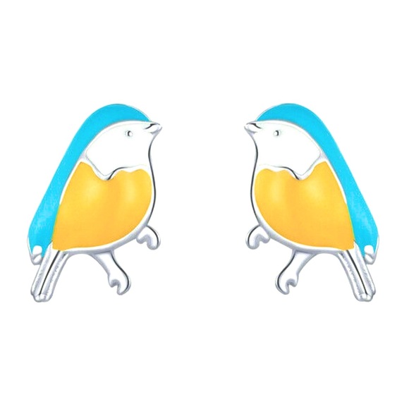Enamel and Silver Post Bird Stud Earrings - Picture 1 of 2